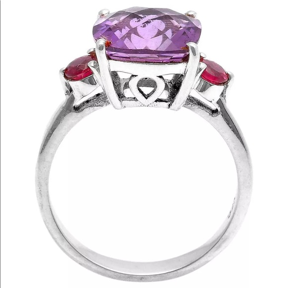 Cushion cut faceted Brazilian Amethyst silver rings 7.5 - Picture 2 of 4
